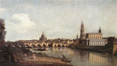 Blick auf Dresden vom rechten Ufer der Elbe mit der Augustusbrücke von Bernardo Bellotto